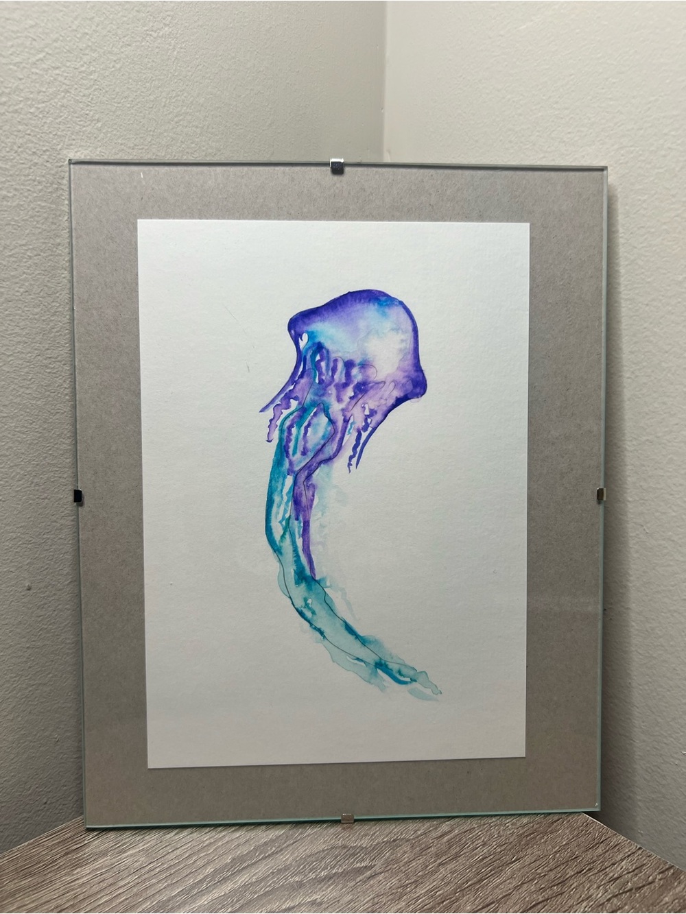 Hand-Painted Watercolor Jellyfish Art | Floating Glass Frame - Ready to Hang